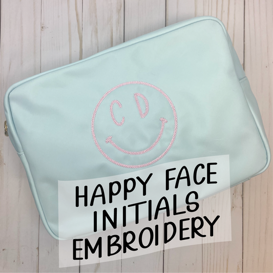 Happy Face Initials Pouch or Bag Embroidery