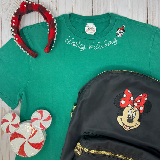 Jolly Holiday Embroidered Santa Mickey Tee