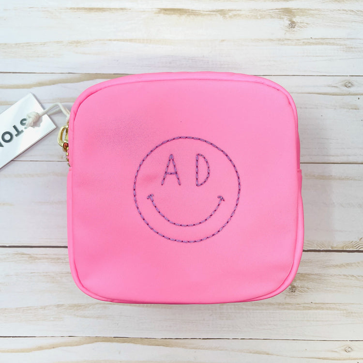 Mini Happy Face Initials Pouch Embroidery