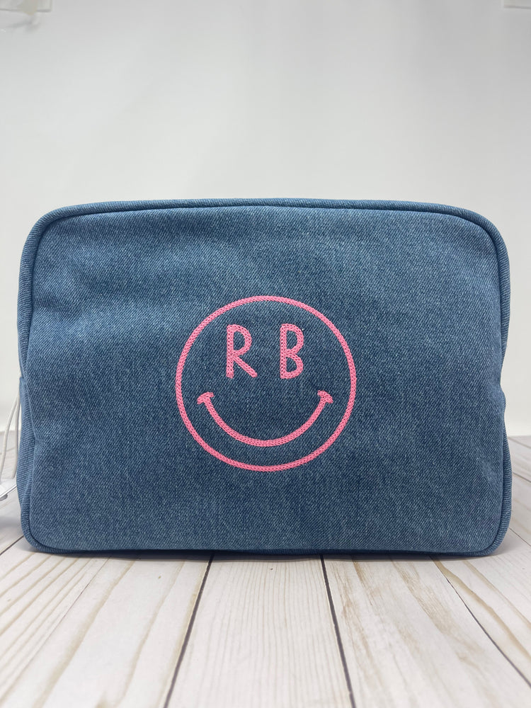 Happy Face Initials Pouch or Bag Embroidery