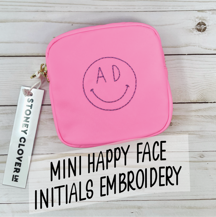 Mini Happy Face Initials Pouch Embroidery